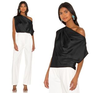 MICHELLE MASON 100% Silk Asymmetrical Drape Top in Black